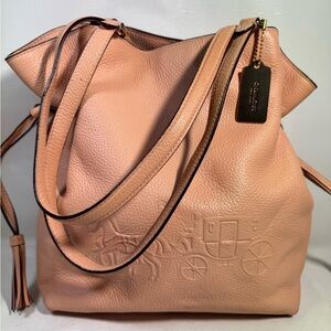 COACH Andy Tote Horse & Carriage Leather Medium Shoulder CORAL Pink